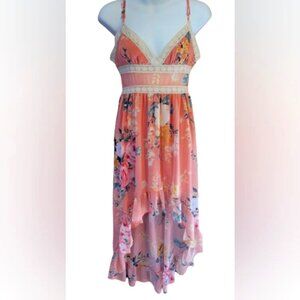 Rue21 Dress High Low Lightweight Pink Green Floral Dress Women's NWT